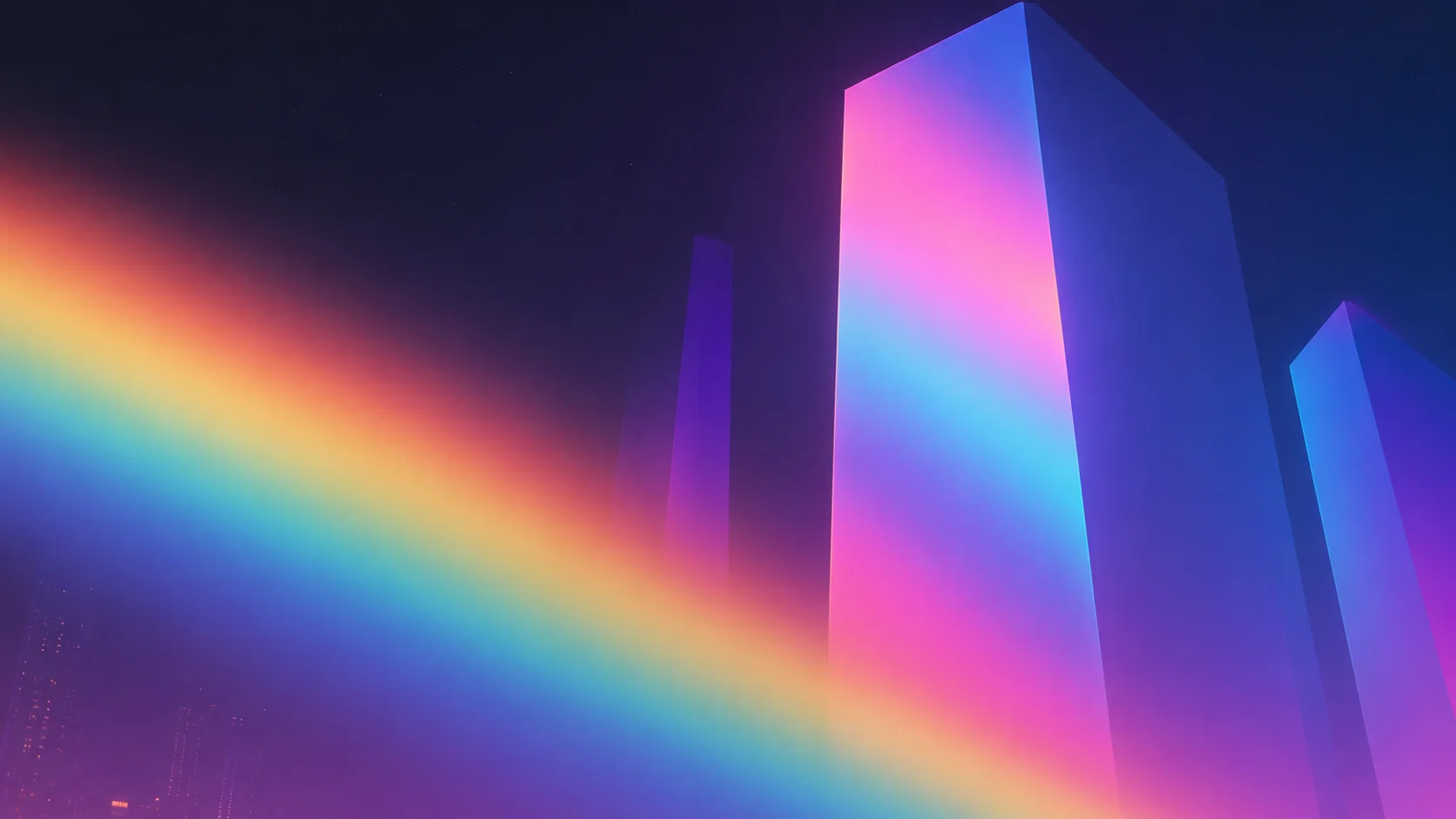 Luminous towers rising out of a prismatic beam