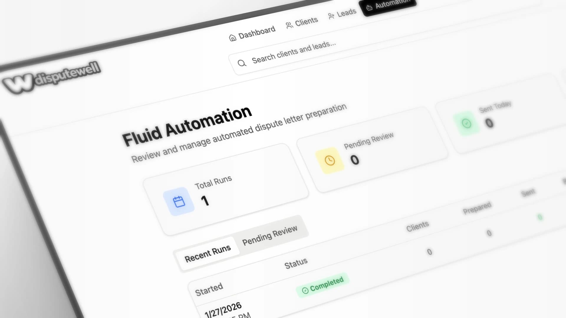 Automation dashboard showing scheduled runs and settings